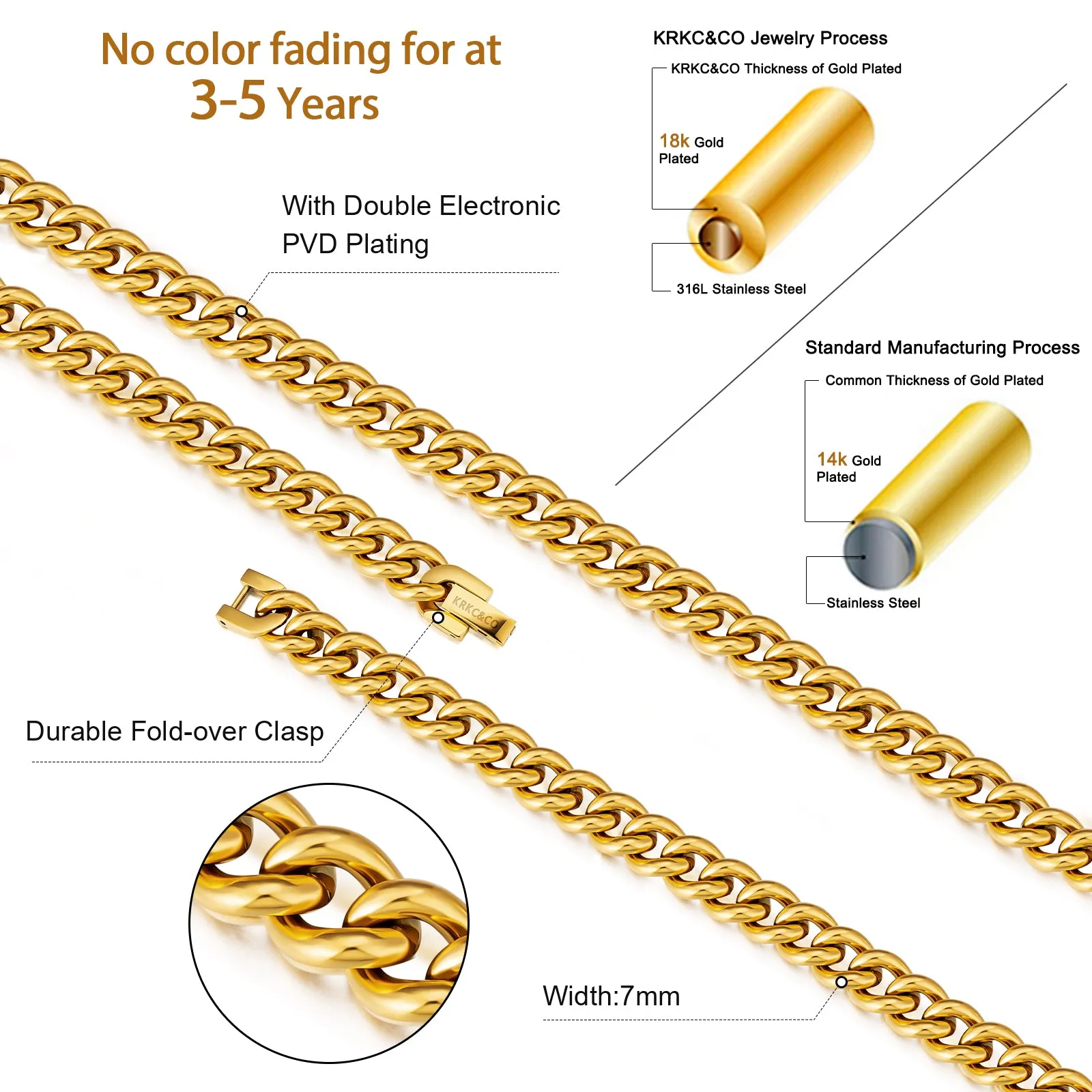 7mm Miami Cuban Link Chain in 18K Gold/ White Gold KRKC