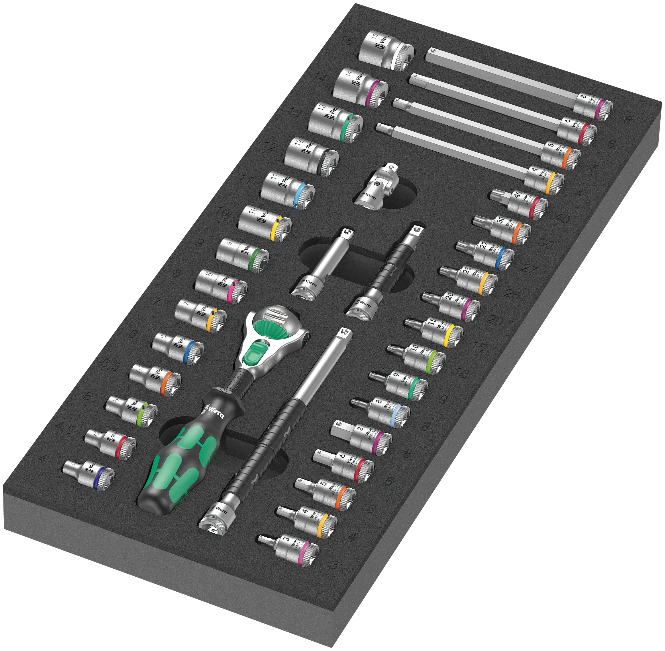 9720 Foam insert 8000 A Zyklop 1/4" ratchet set 1, 37 pieces - 05150110001