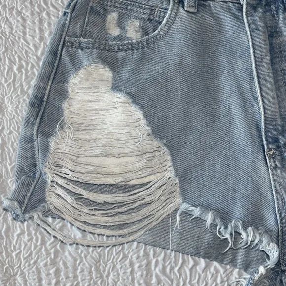 ABRAND A High &amp; Relaxed Distressed Denim Short