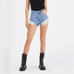 ABRAND A High &amp; Relaxed Distressed Denim Short