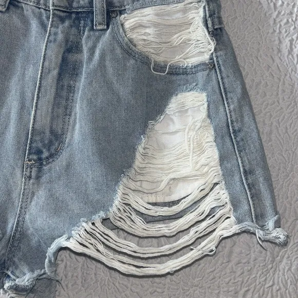 ABRAND A High &amp; Relaxed Distressed Denim Short