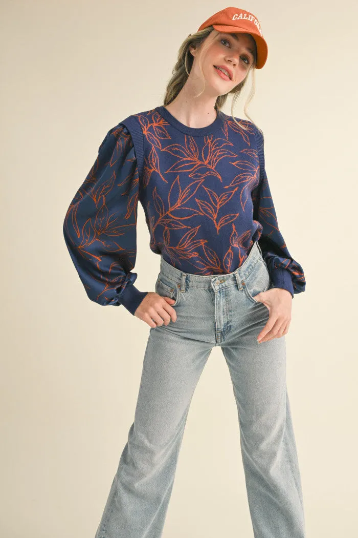 Abstract Leaves Sweater Top