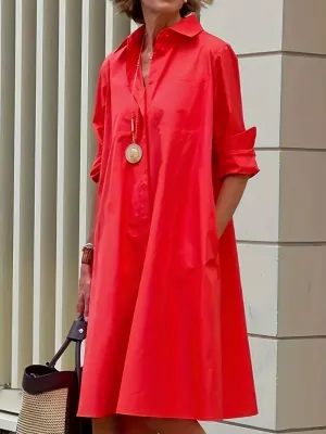 Anna Solid Shirt Dress, Single-Breasted