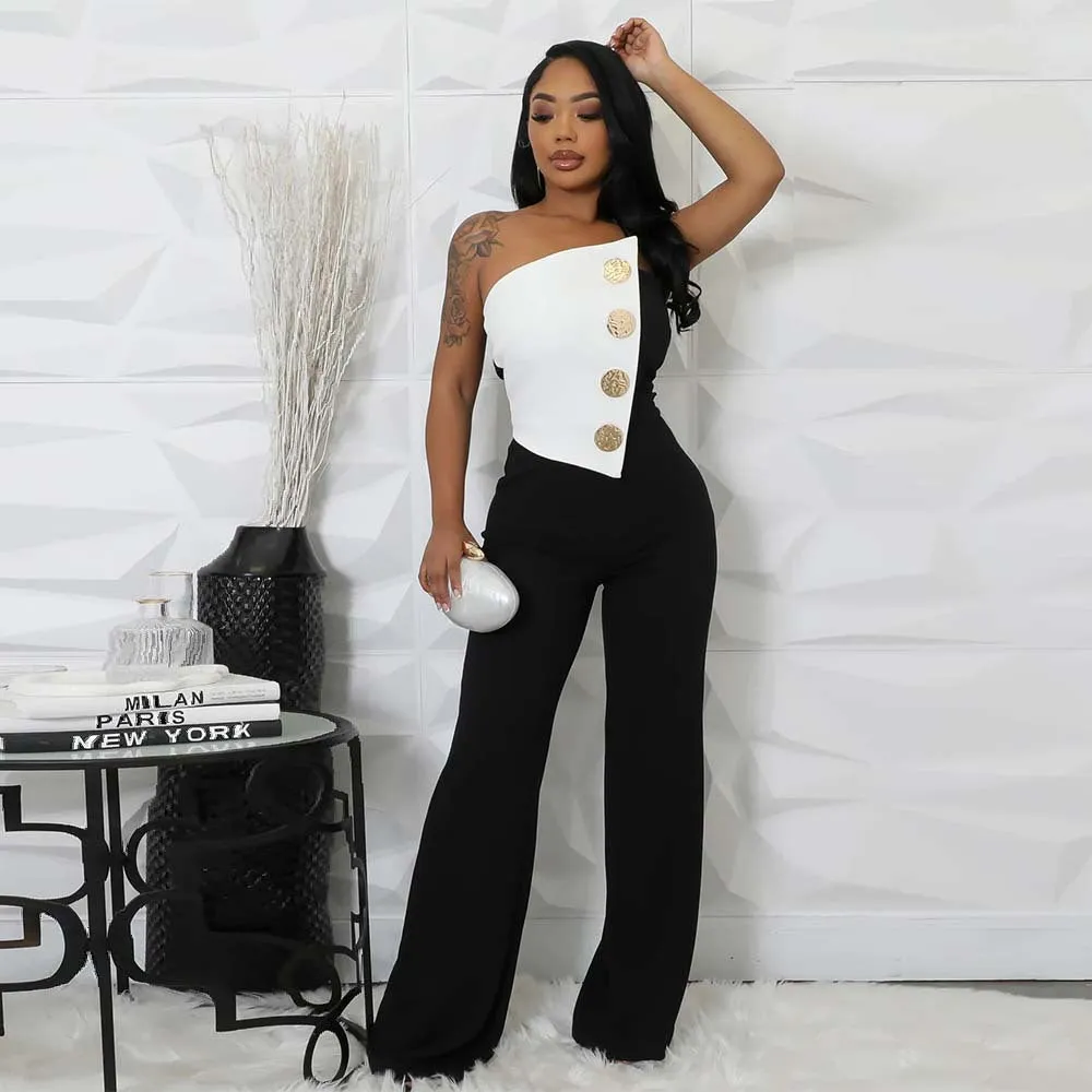 Asymmetrical Button-Detail Elegant Jumpsuit for Chic Events