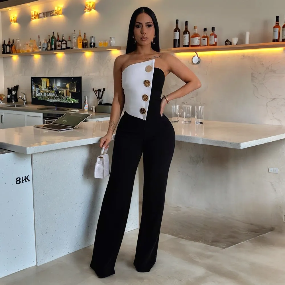 Asymmetrical Button-Detail Elegant Jumpsuit for Chic Events