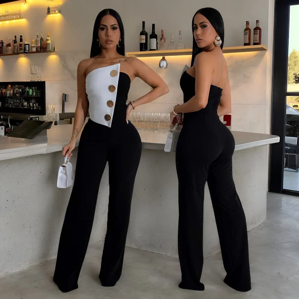 Asymmetrical Button-Detail Elegant Jumpsuit for Chic Events