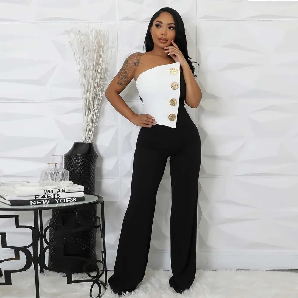 Asymmetrical Button-Detail Elegant Jumpsuit for Chic Events