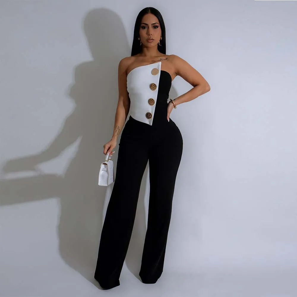 Asymmetrical Button-Detail Elegant Jumpsuit for Chic Events