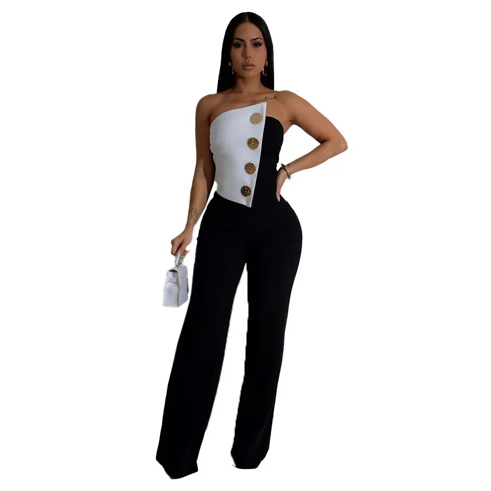 Asymmetrical Button-Detail Elegant Jumpsuit for Chic Events