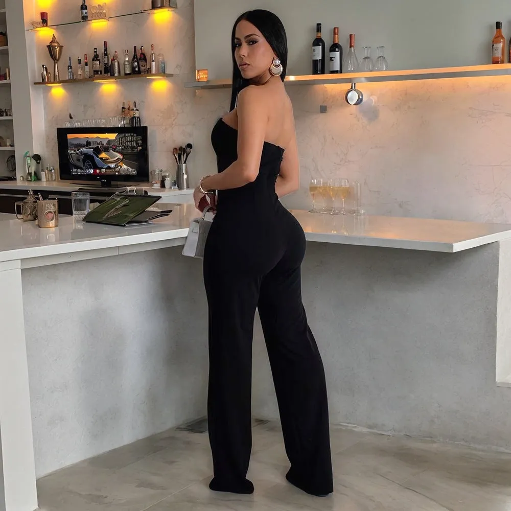 Asymmetrical Button-Detail Elegant Jumpsuit for Chic Events