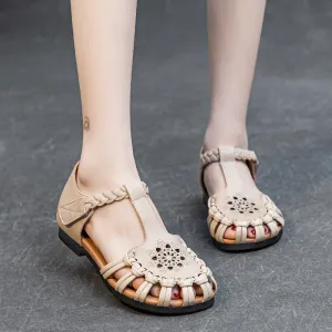 Babakud Summer Leather Cut-Out Soft Sole Woven Sandals