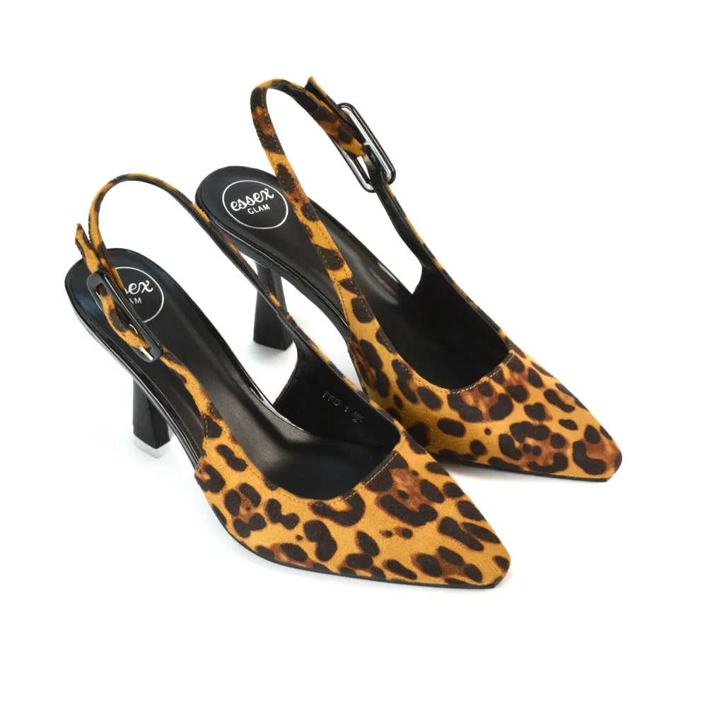 Betty Slingback Stiletto High Heel Pointed Toe Shoes in Black Faux Suede