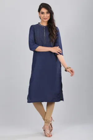 Blue Band Collar Solid kurta