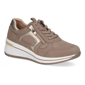 Caprice Taupe "Mud" Nubuck Leather Wedge Trainer with Gold Trim