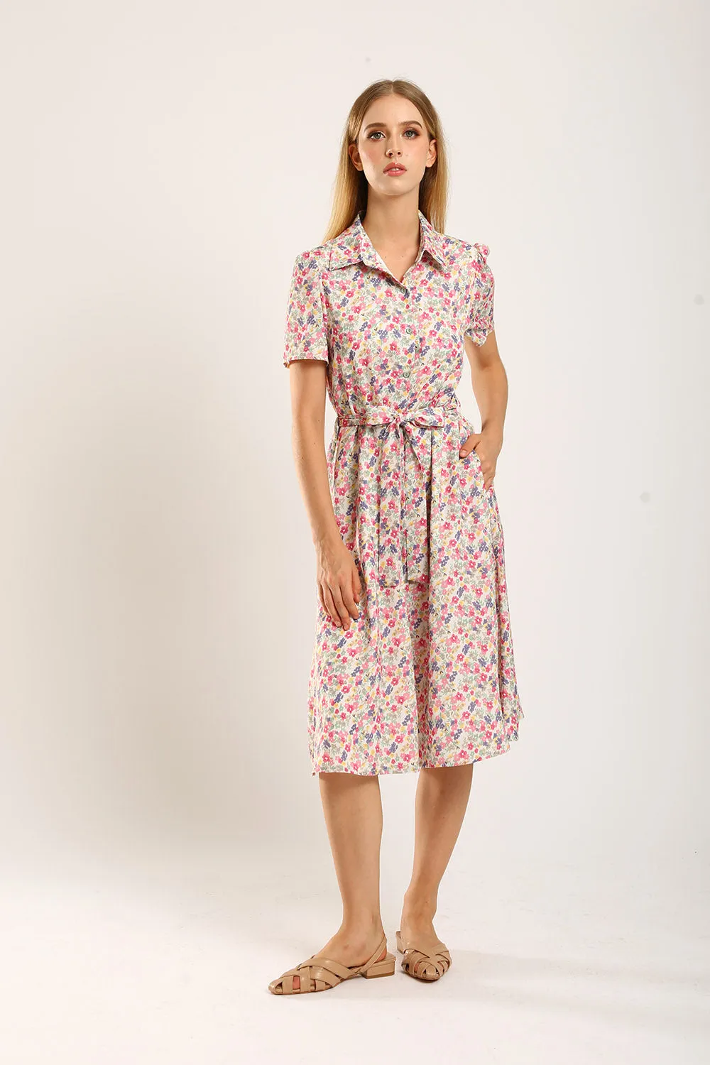 Carter Midi Dress in Pink Floral