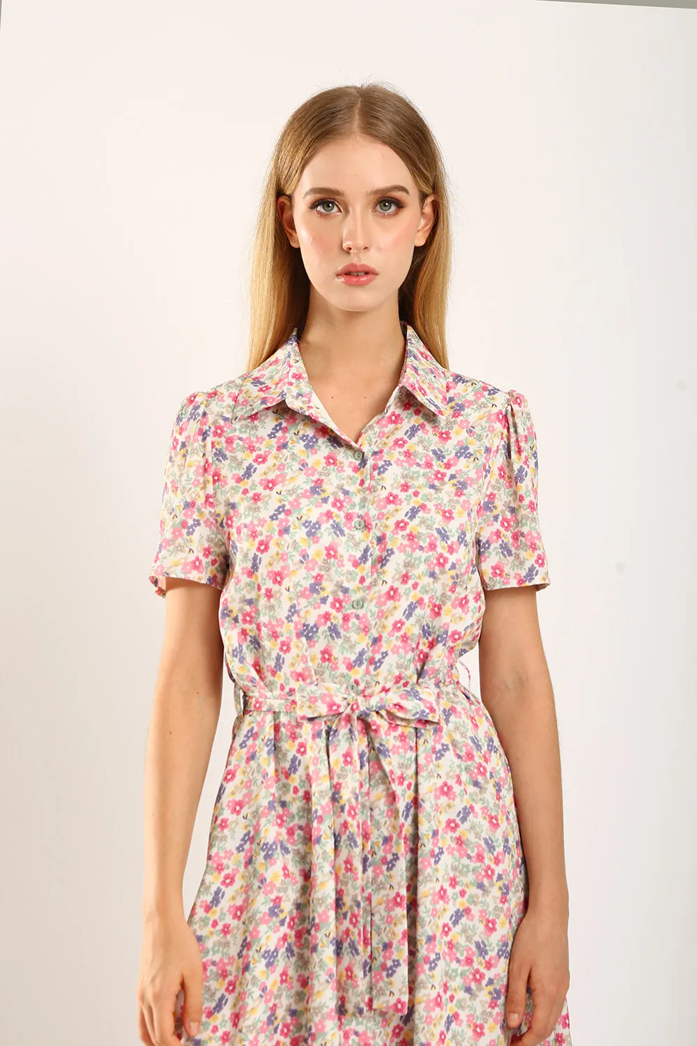 Carter Midi Dress in Pink Floral