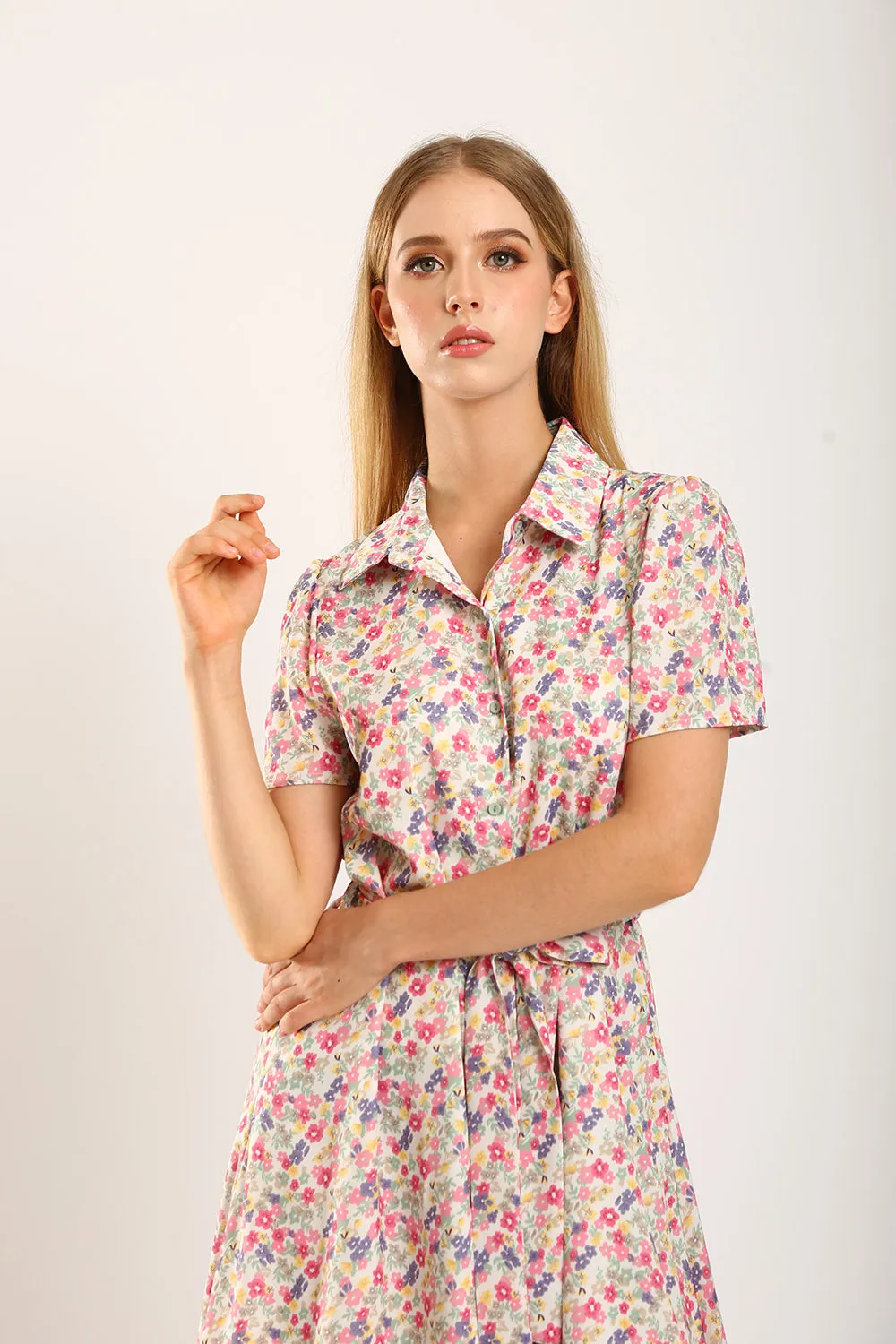 Carter Midi Dress in Pink Floral
