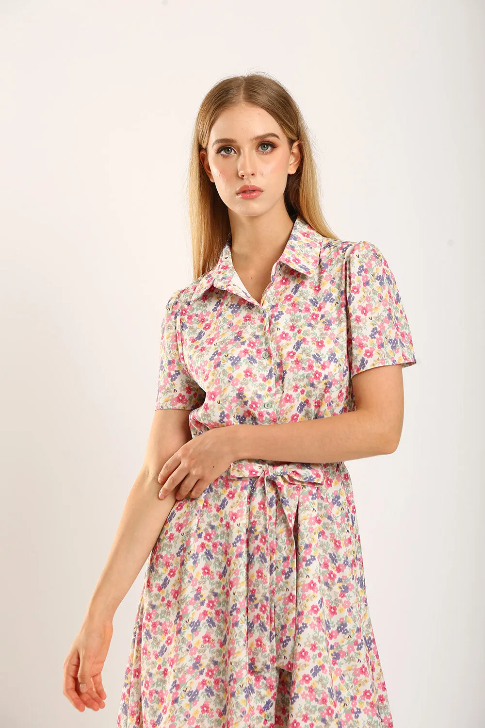 Carter Midi Dress in Pink Floral