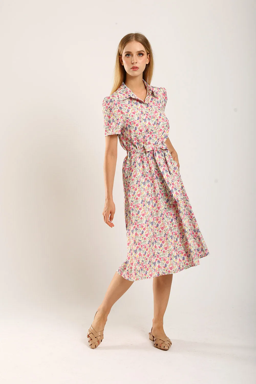 Carter Midi Dress in Pink Floral