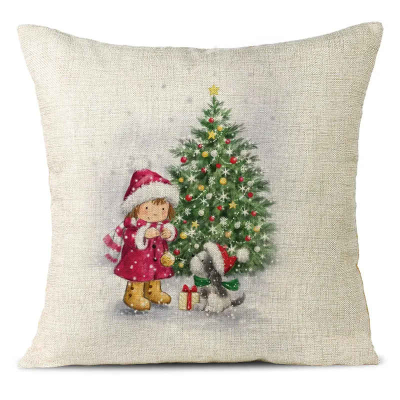 Christmas Themed Linen Pillowcase