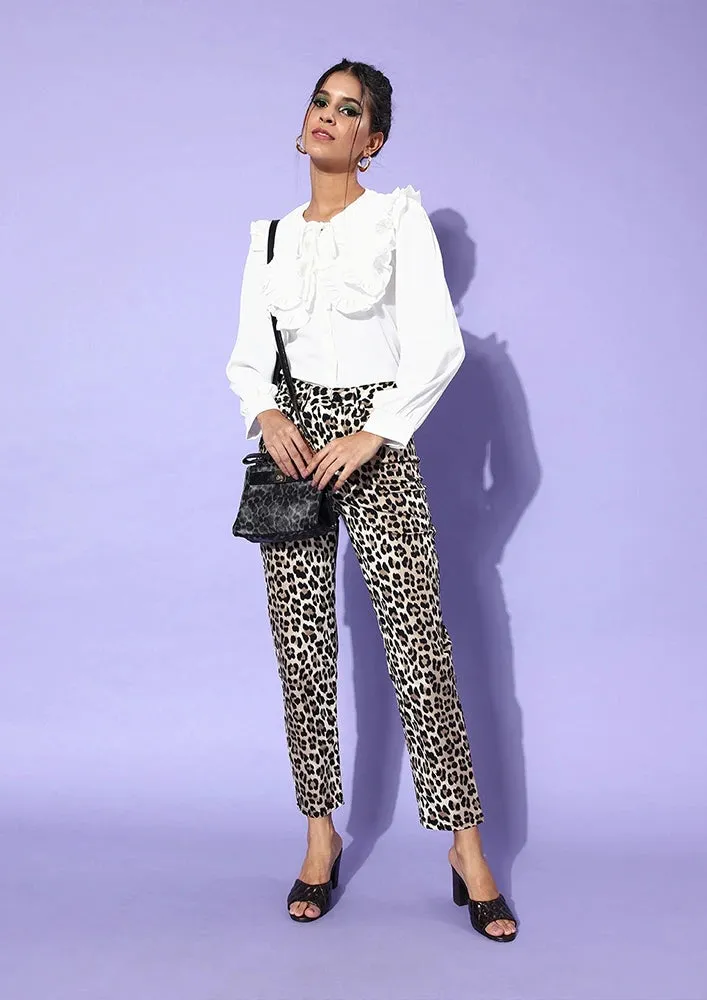 Classic White Keyboard Collar Long Sleeve Top