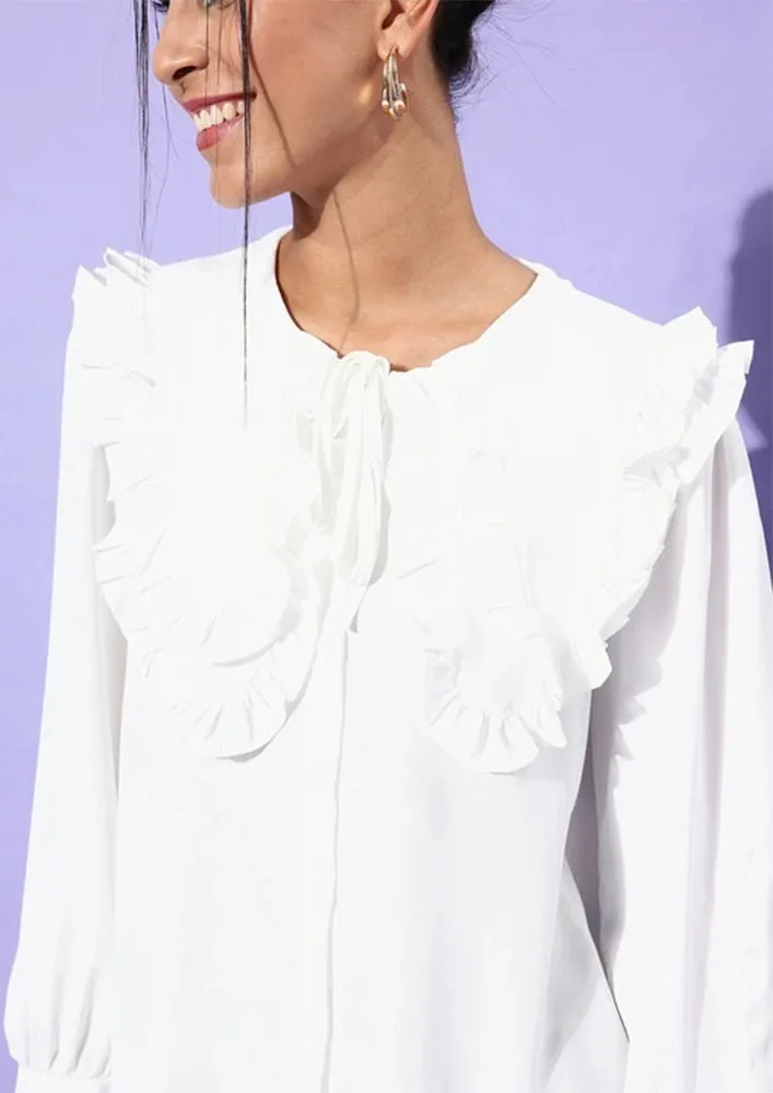 Classic White Keyboard Collar Long Sleeve Top