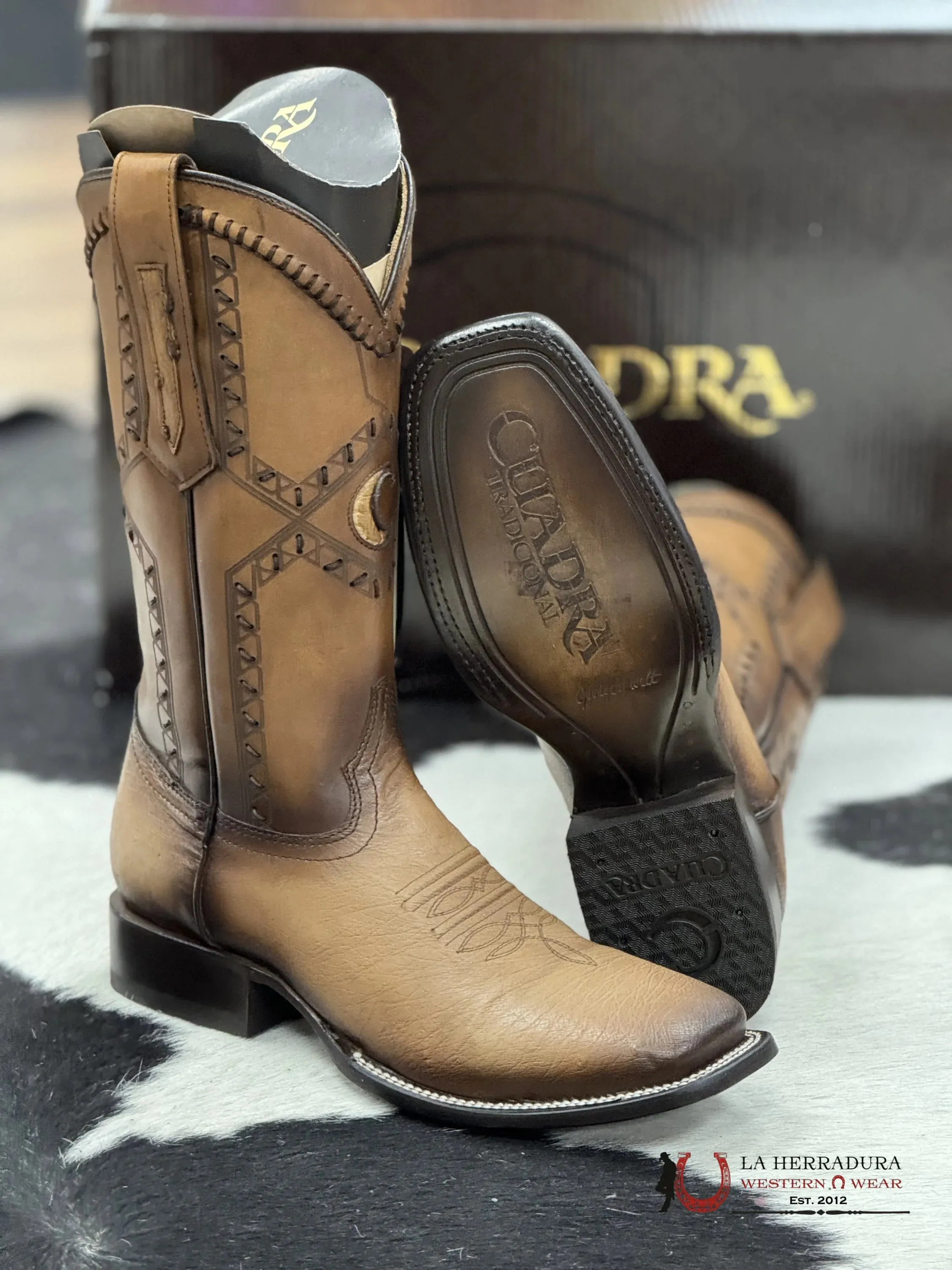 CUADRA BOOTS PANZA DE AVESTRUZ FLAME ORIX LASER & WOVEN SQUARE TOE