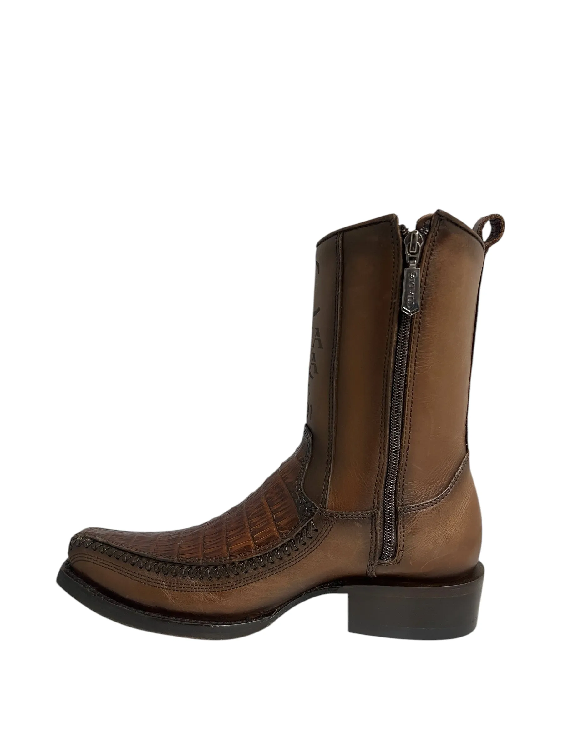Cuadra Caiman Belly Brown Laser & Woven Narrow Square Toe - CU698