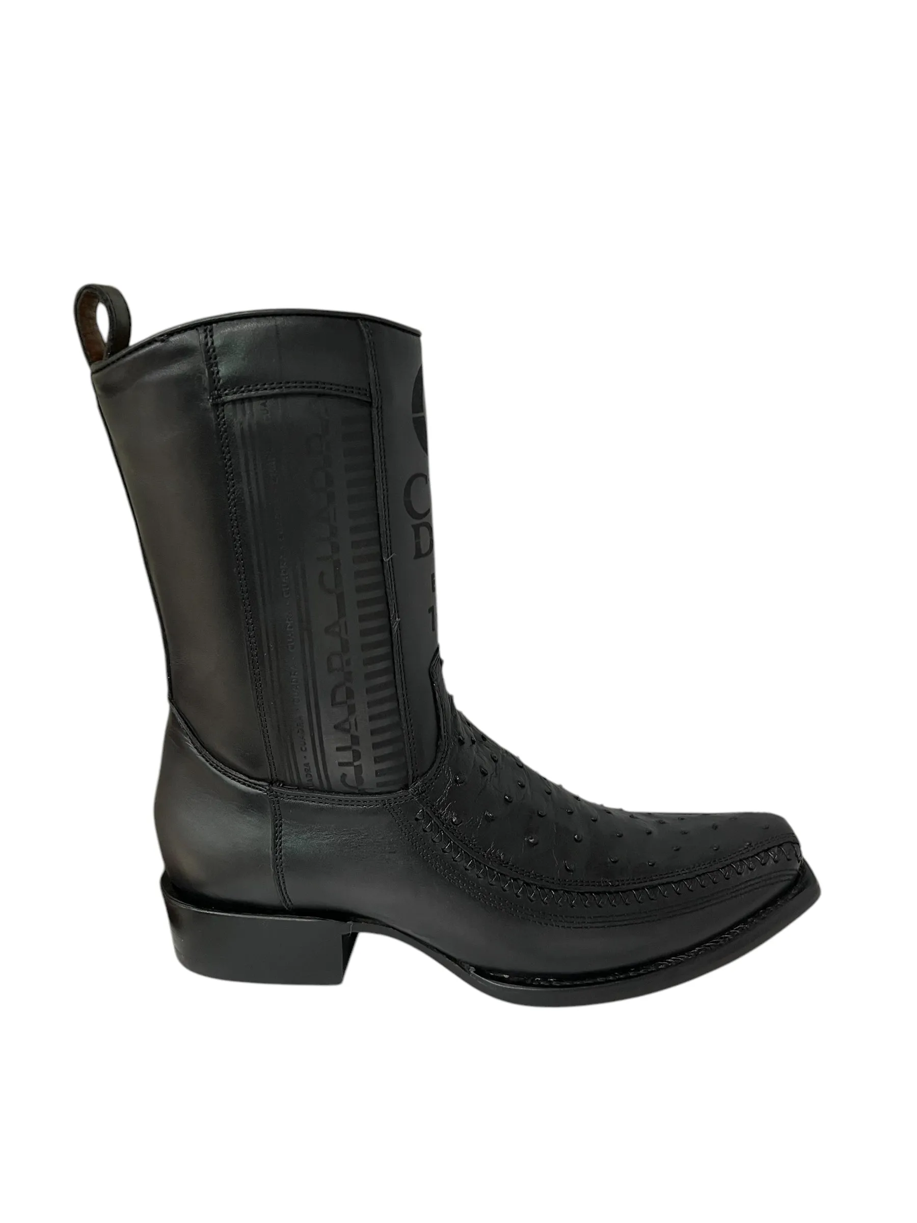 Cuadra Ostrich Black Woven & Laser Narrow Square Toe - CU802