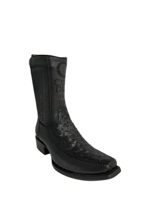 Cuadra Ostrich Black Woven & Laser Narrow Square Toe - CU802