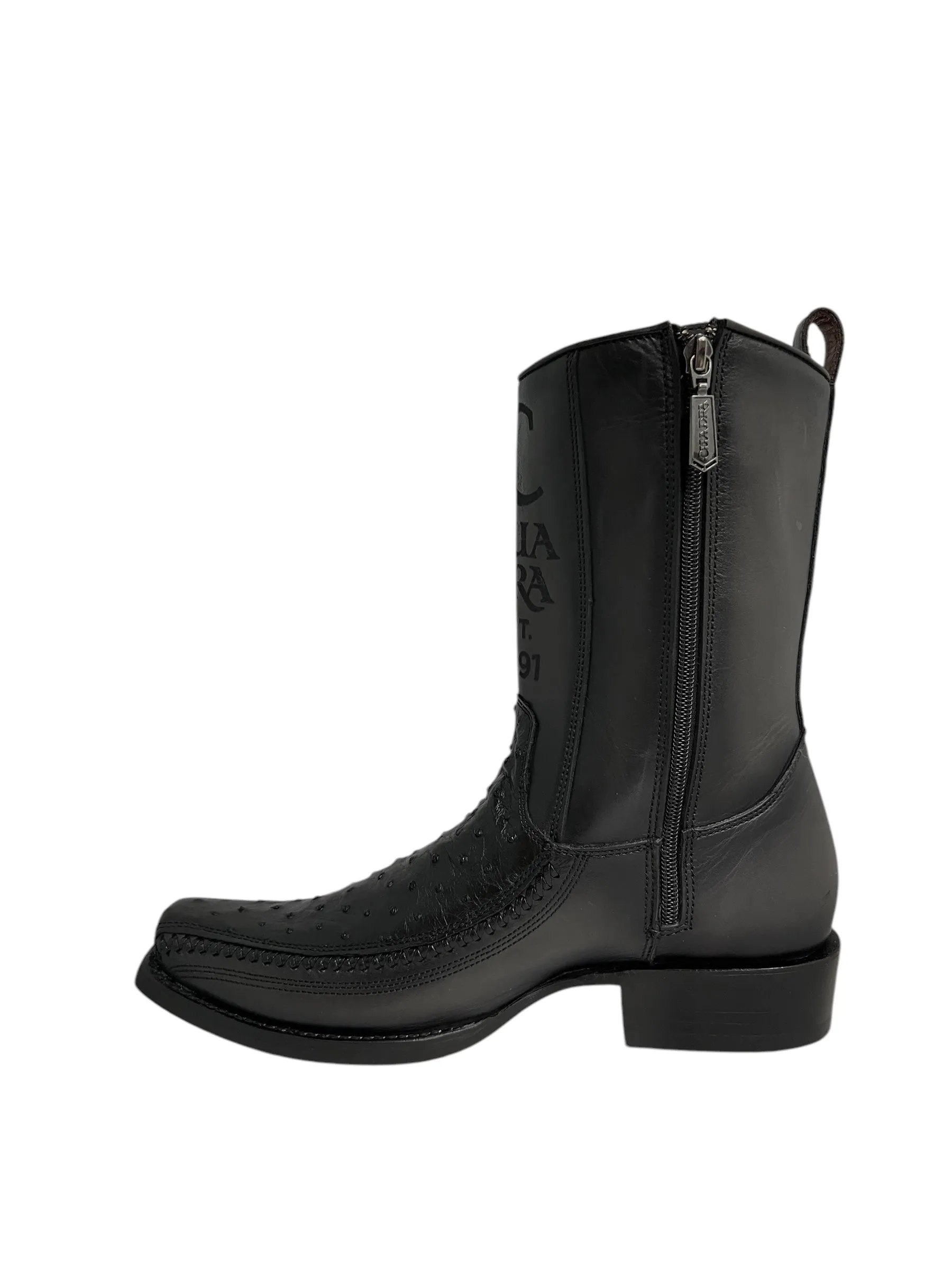 Cuadra Ostrich Black Woven & Laser Narrow Square Toe - CU802