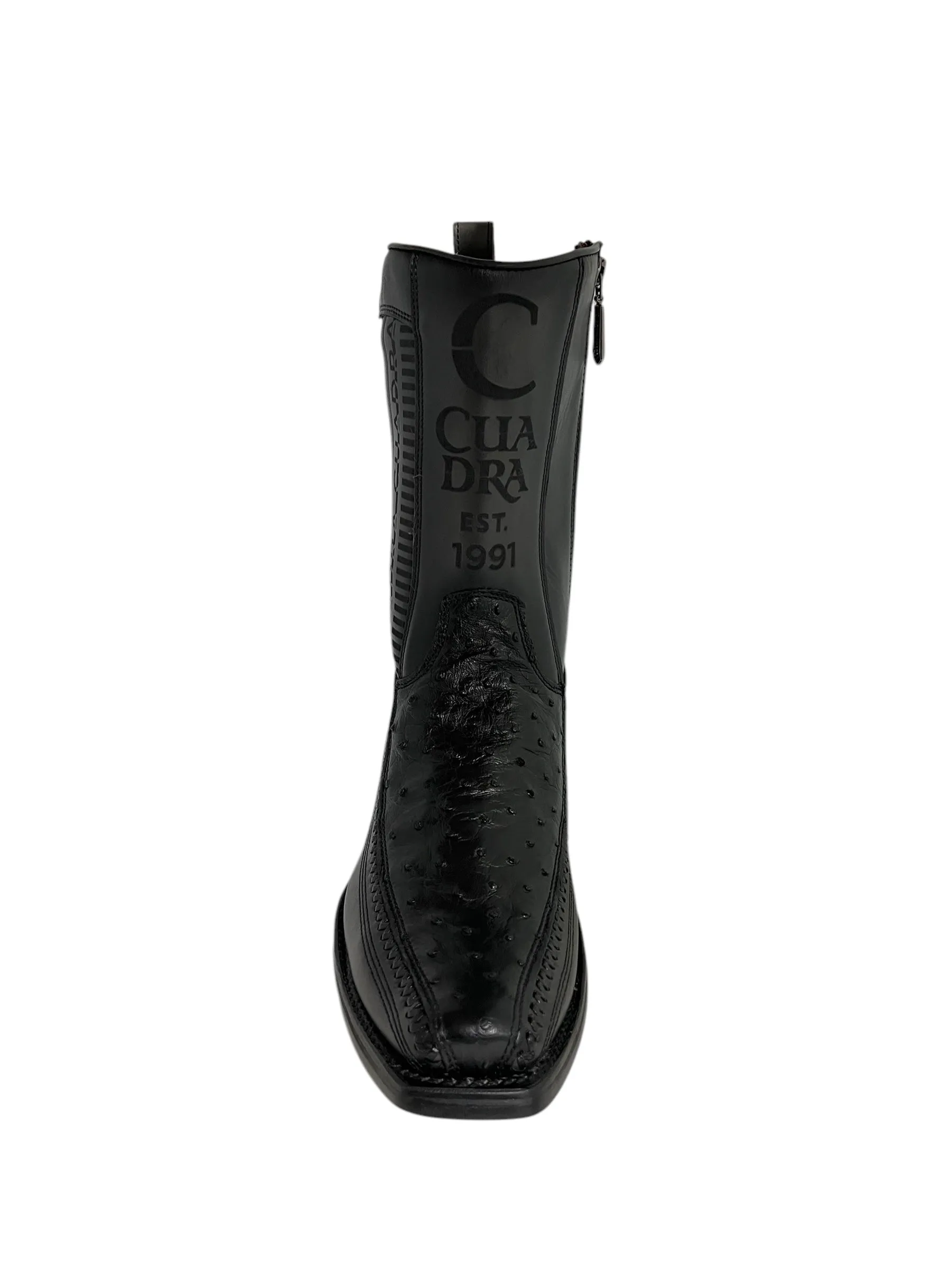 Cuadra Ostrich Black Woven & Laser Narrow Square Toe - CU802