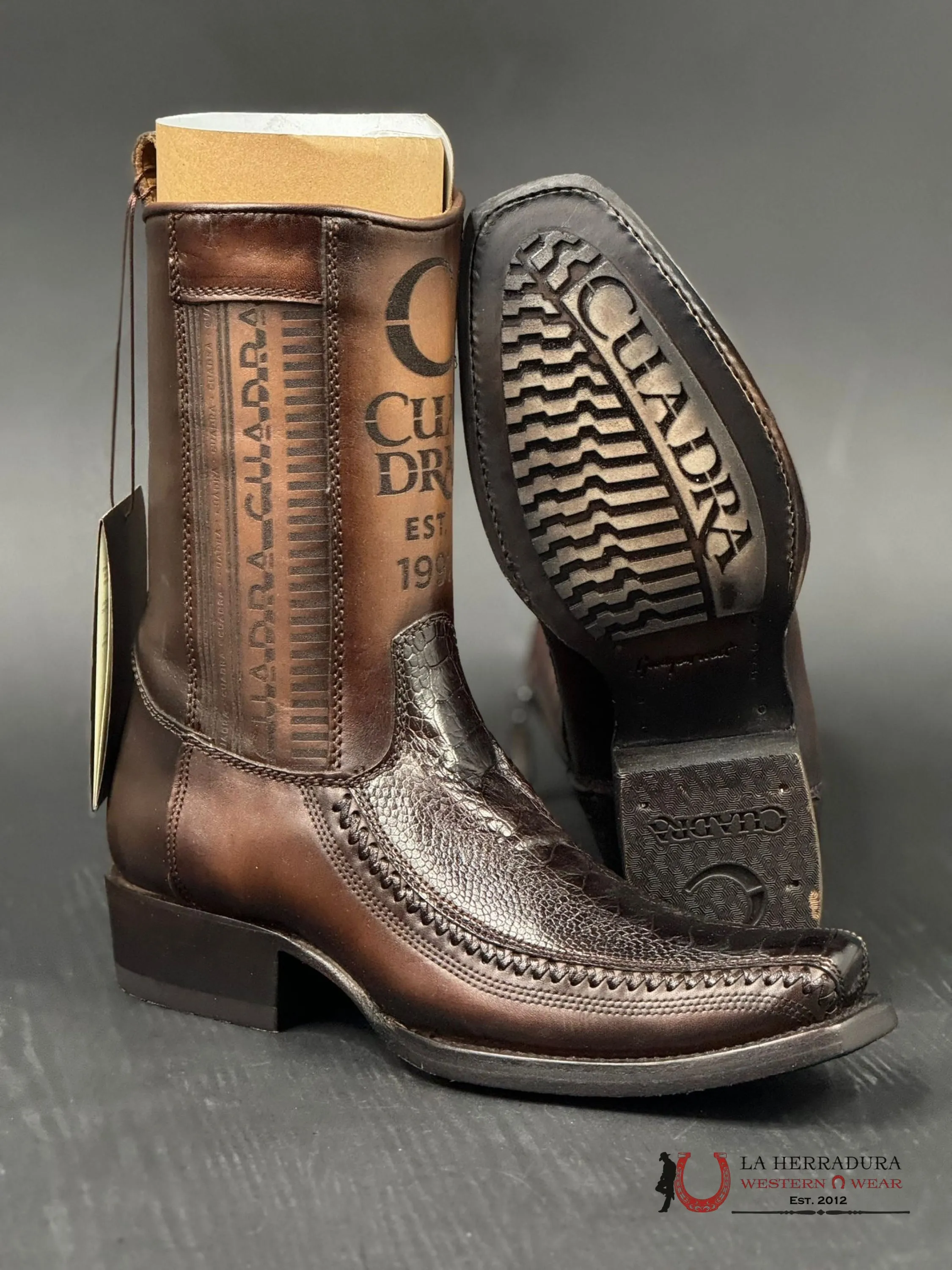 CUADRA SHORT BOOT OSTRICH LEG  LASER & WOVEN NARROW SQUARE TOE PATA DE AVESTRUZ- 1J2KPT
