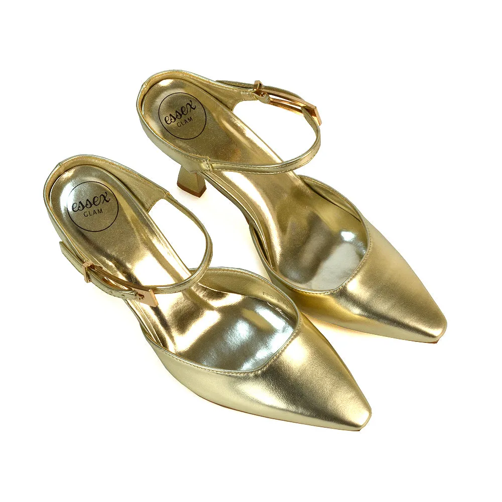Daisy Stiletto High Heel Strappy Pointed Toe Slip On Shoes in Apricot Patent
