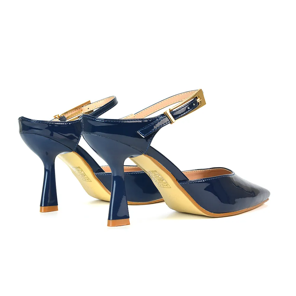 Daisy Stiletto High Heel Strappy Pointed Toe Slip On Shoes in Gold Metallic