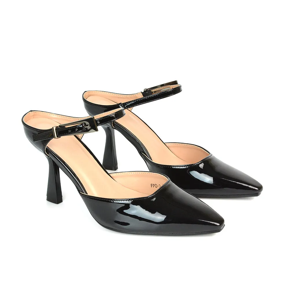 Daisy Stiletto High Heel Strappy Pointed Toe Slip On Shoes in Gold Metallic