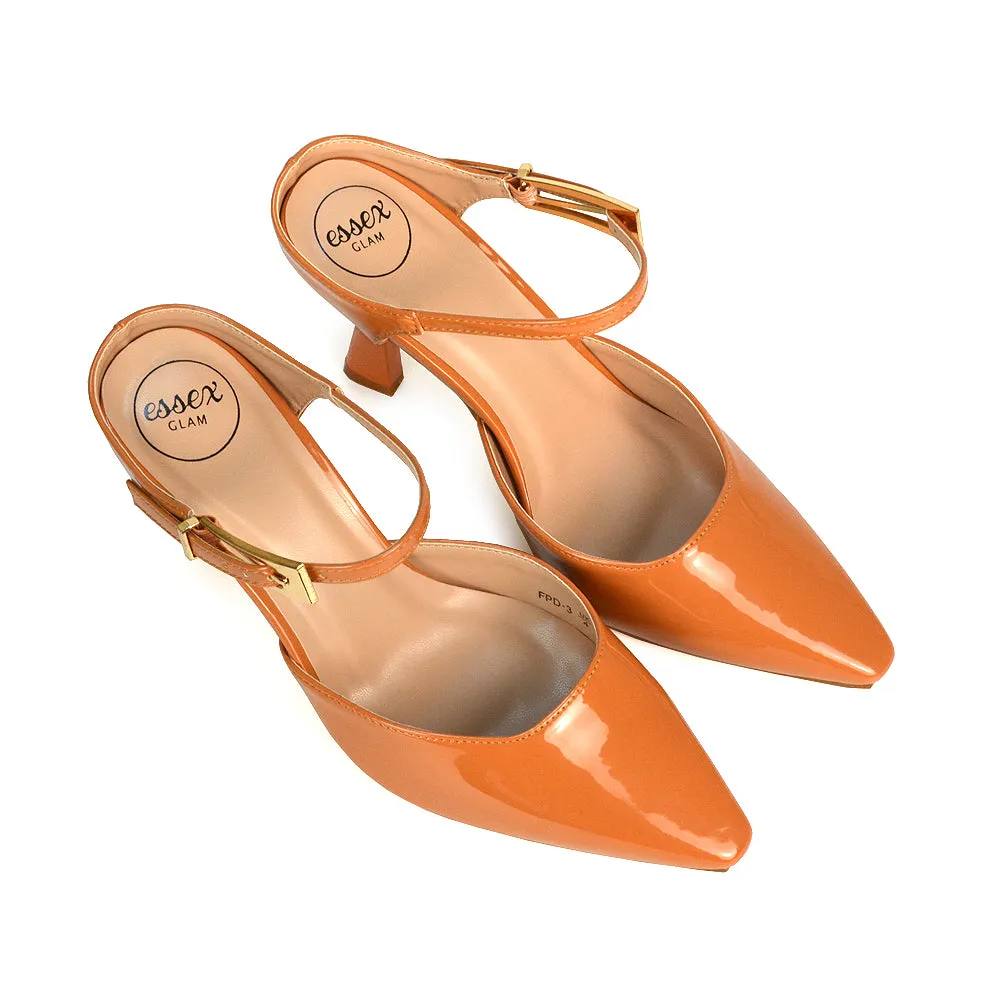 Daisy Stiletto High Heel Strappy Pointed Toe Slip On Shoes in Gold Metallic