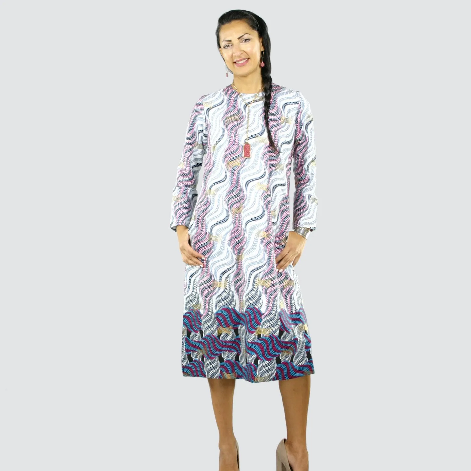 Debora Long Sleeve Midi A-line Dress
