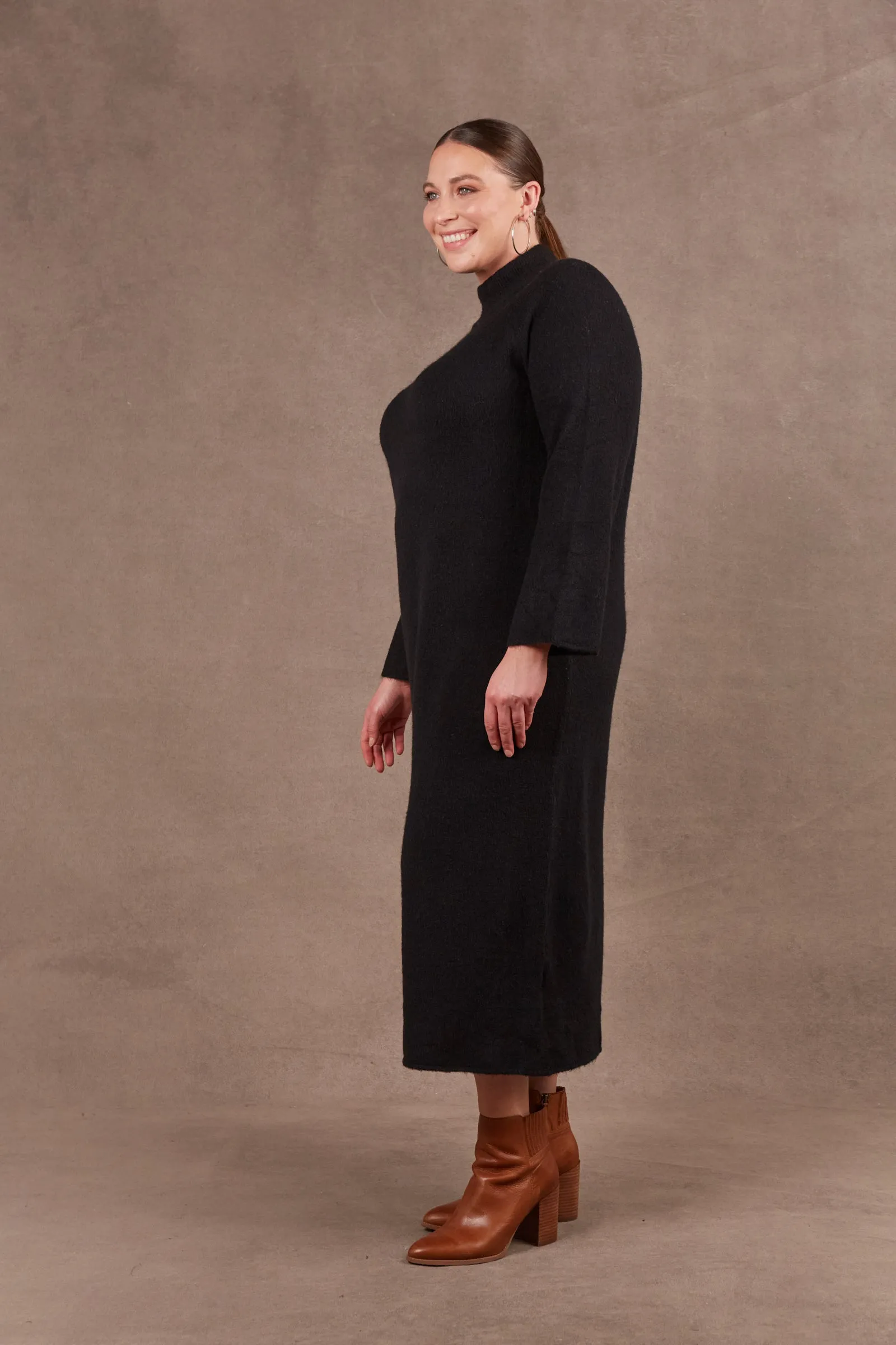 EB & IVE Paarl Tie Knit Dress Ebony