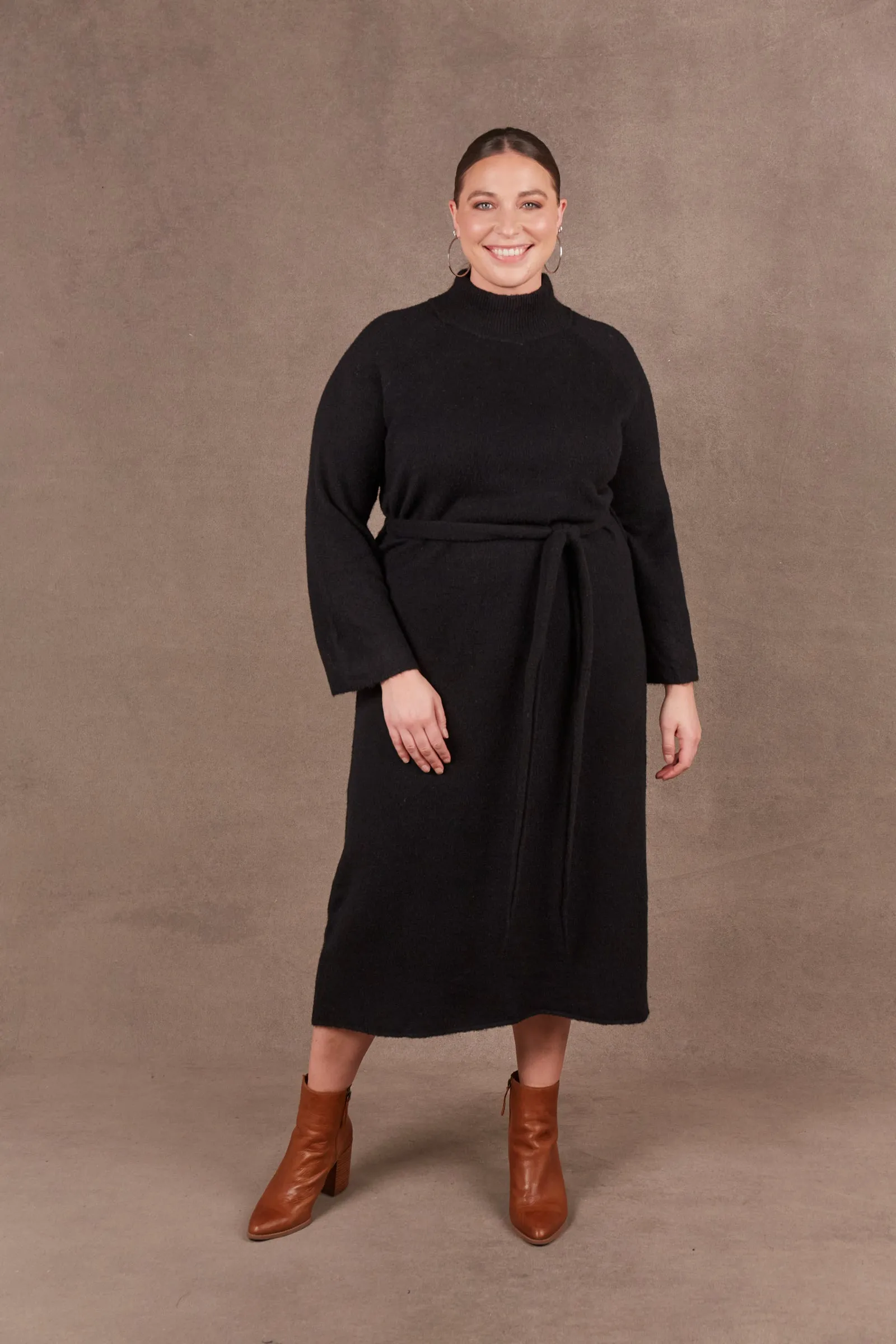 EB & IVE Paarl Tie Knit Dress Ebony