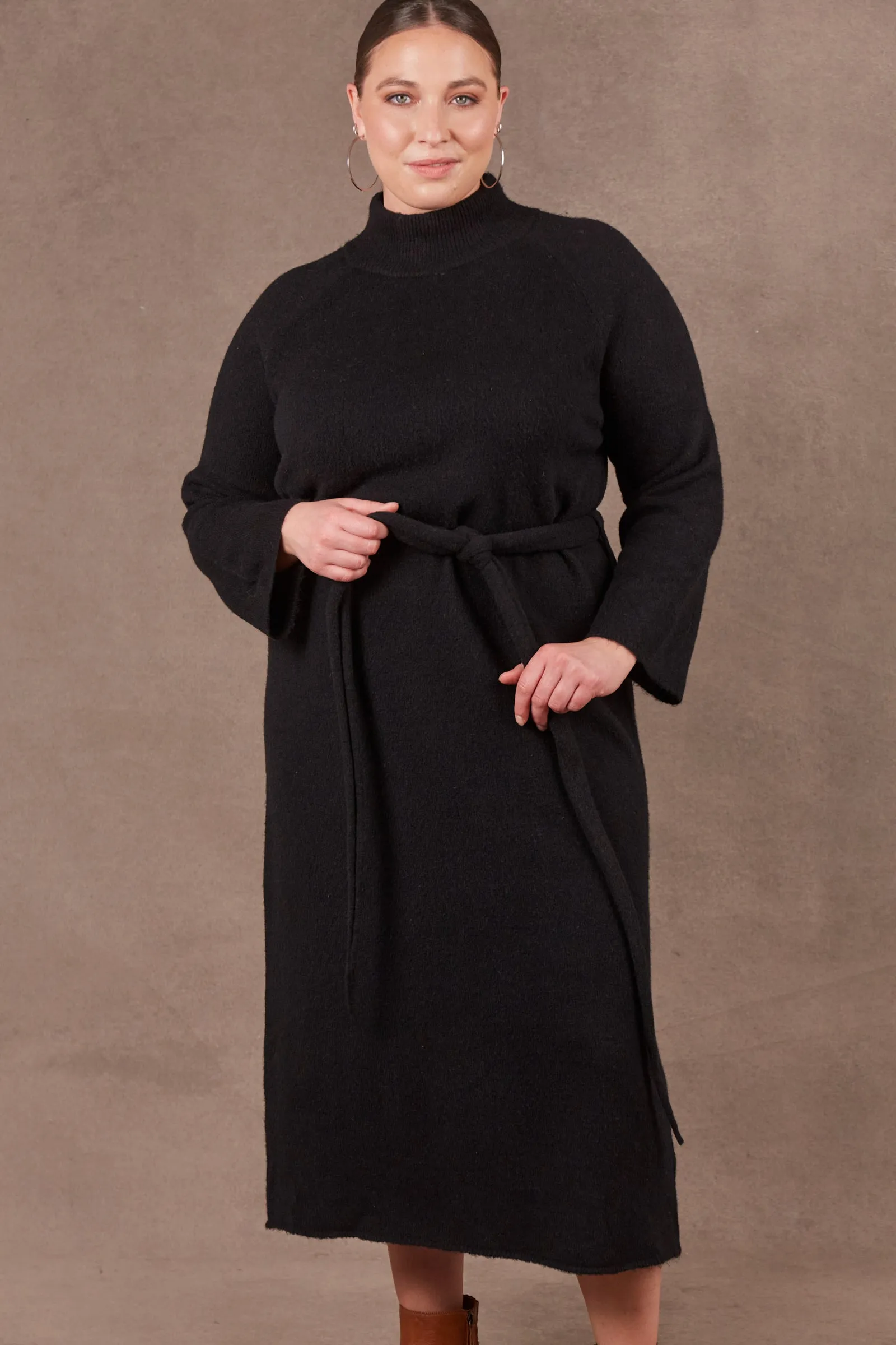 EB & IVE Paarl Tie Knit Dress Ebony