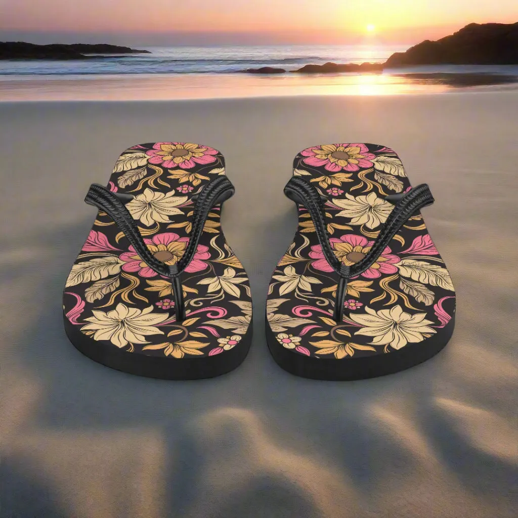Eden Garden Retro Floral Pattern Flip-Flops