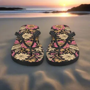 Eden Garden Retro Floral Pattern Flip-Flops