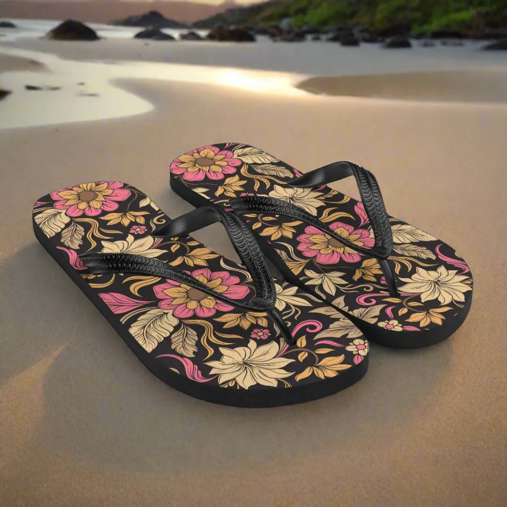 Eden Garden Retro Floral Pattern Flip-Flops