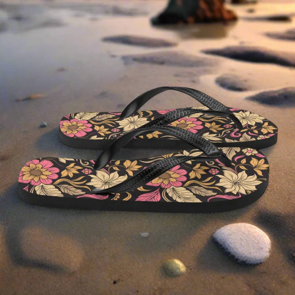 Eden Garden Retro Floral Pattern Flip-Flops
