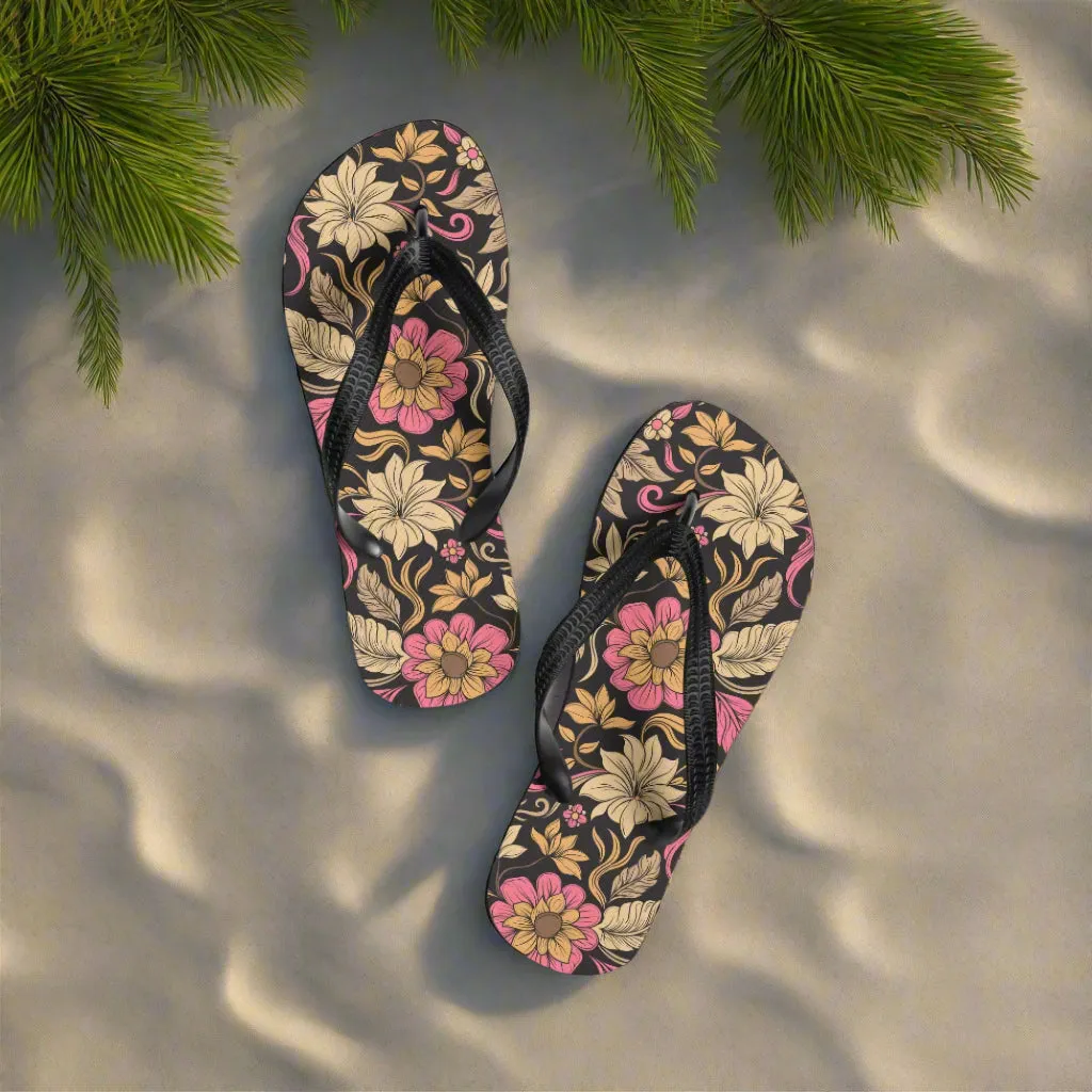 Eden Garden Retro Floral Pattern Flip-Flops