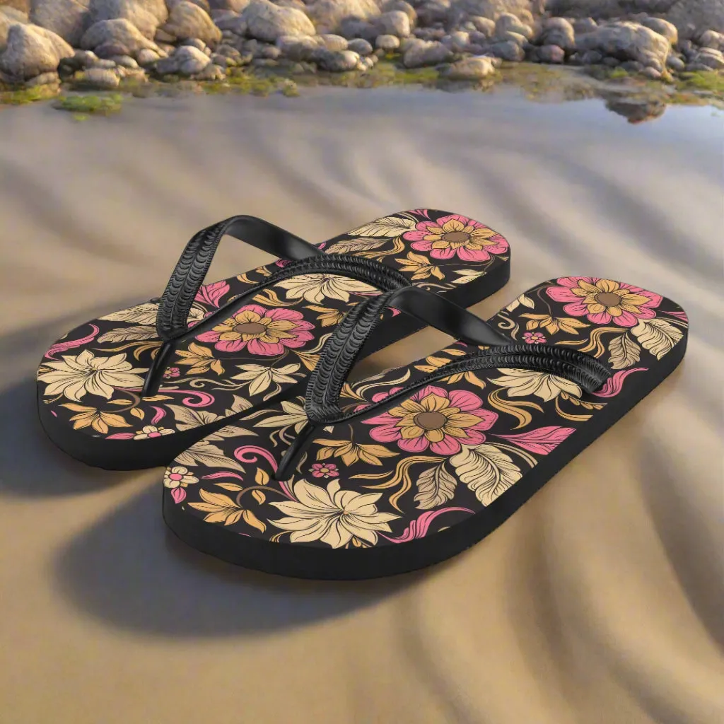 Eden Garden Retro Floral Pattern Flip-Flops