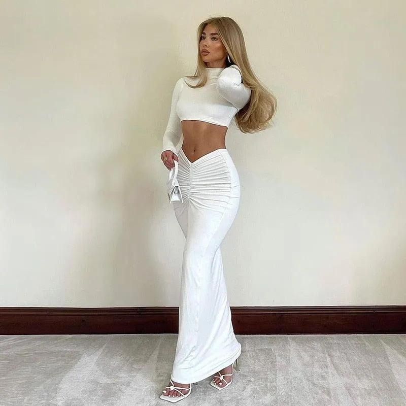 Elegant Ruched Top with Skirt Set