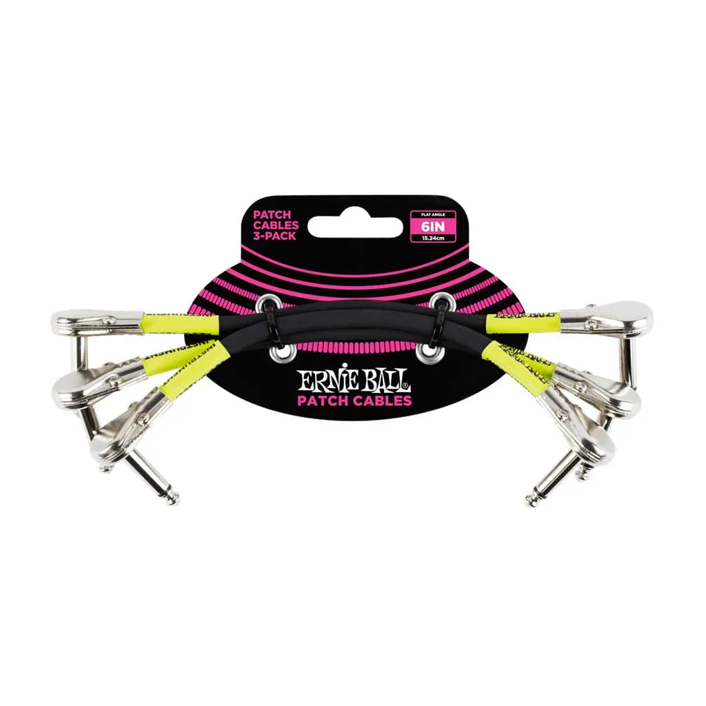 Ernie Ball Flat Angle Patch Cable 3 Pack, Black, 15 cm Length
