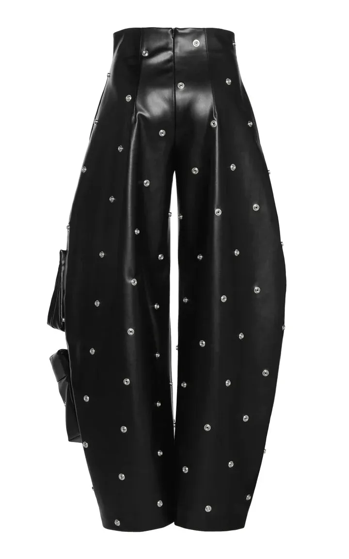 Faux Leather Stud Trouser With Snap-On Pockets Black